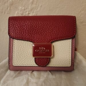NWT Coach Pepper Snap Wallet Colorblock Red Pink White
